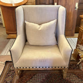 Anthwerpen Luca Arm Chair in Two Tone Ivory Linen Upholstery, Back Cushion